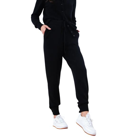 New Quince Size Large Women’s Black Mongolian Cashmere Sweatpants Joggers 3450 - Picture 1 of 13
